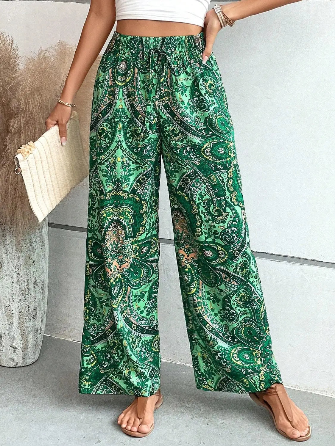 Boho Chic Paisley Printed Wide Leg Pants
