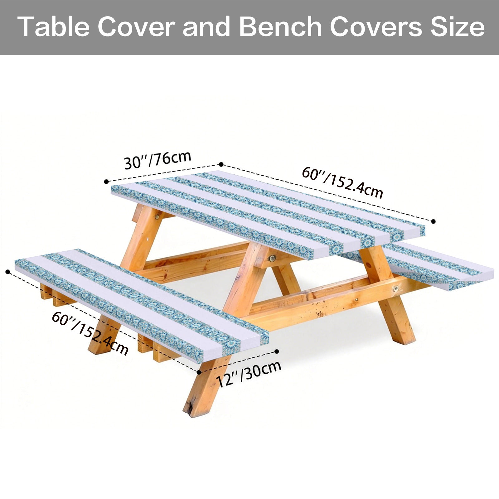Green and White Stripes Picnic Table & Bench Covers Set 60