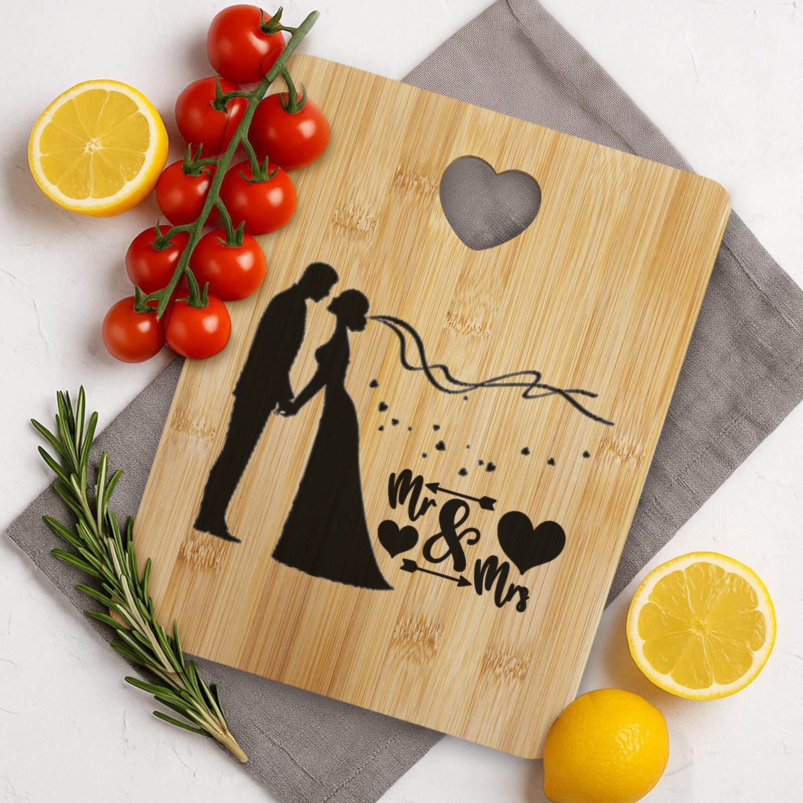 Mr & Mrs Custom Rectangle Bamboo Cutting Board (One Side Printing) | Ships from USA