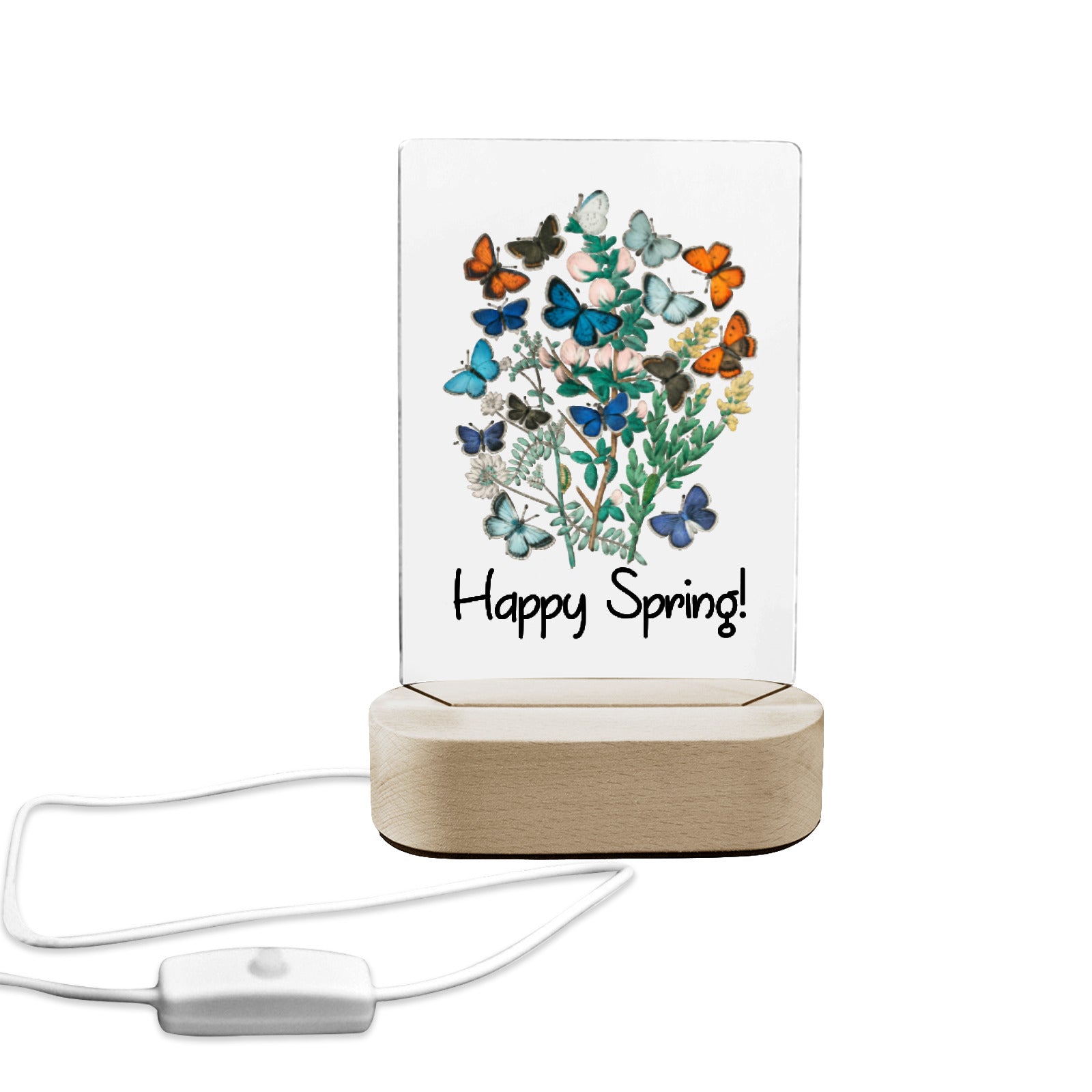 Happy Spring Butterflies Acrylic Panel with Lighted Stand (Made in USA)