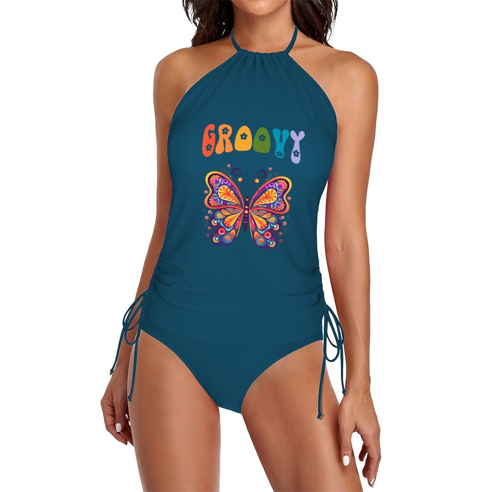 DTF Halter High Neck 2-Piece Swimsuit Set for Women(Front Printing)