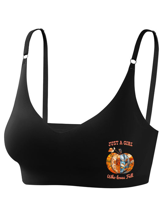 Just a Girl Who Loves Fall Pumpkins Seamless Bra Underwear for Women (Front Printing)