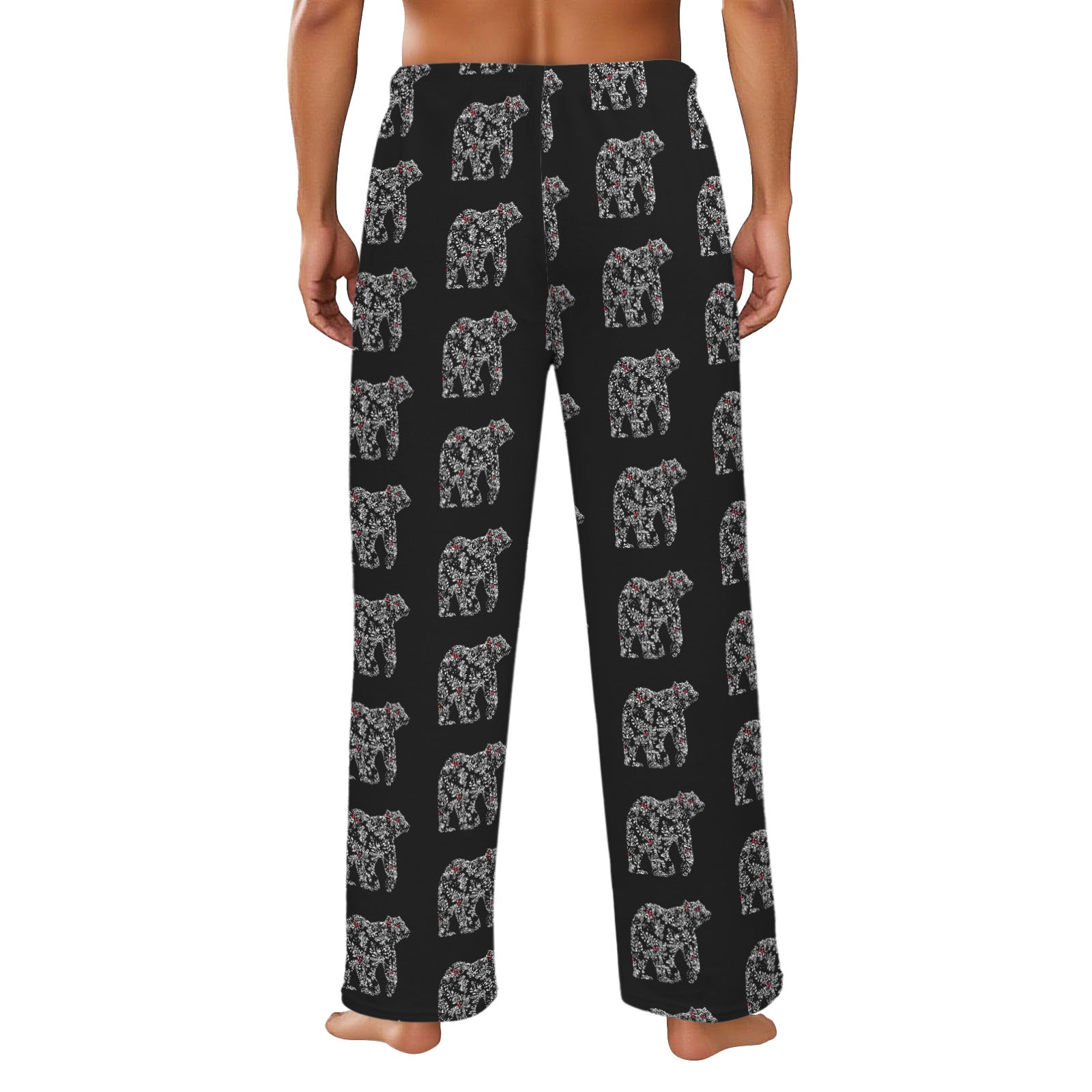Chinoiserie Christmas Polar Bear Men's Flannel Pajama Trousers (Model Sets 02)(Made in Queens)