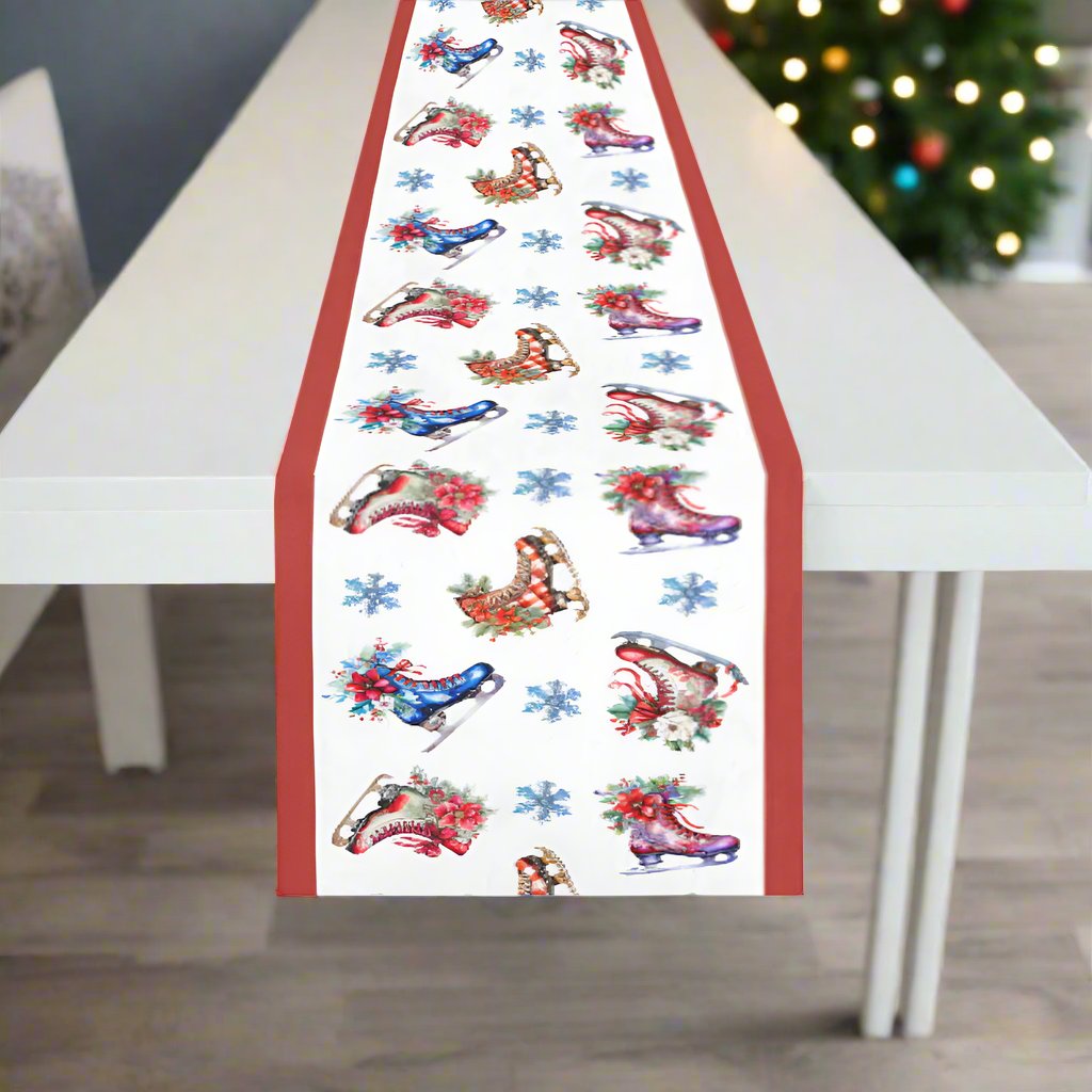 Christmas Skates with Red Border Polyester Table Runner 14