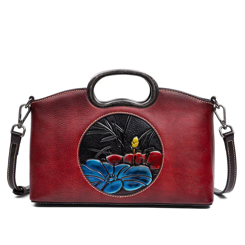 Johnature Vintage Embossed Genuine Leather Handbag