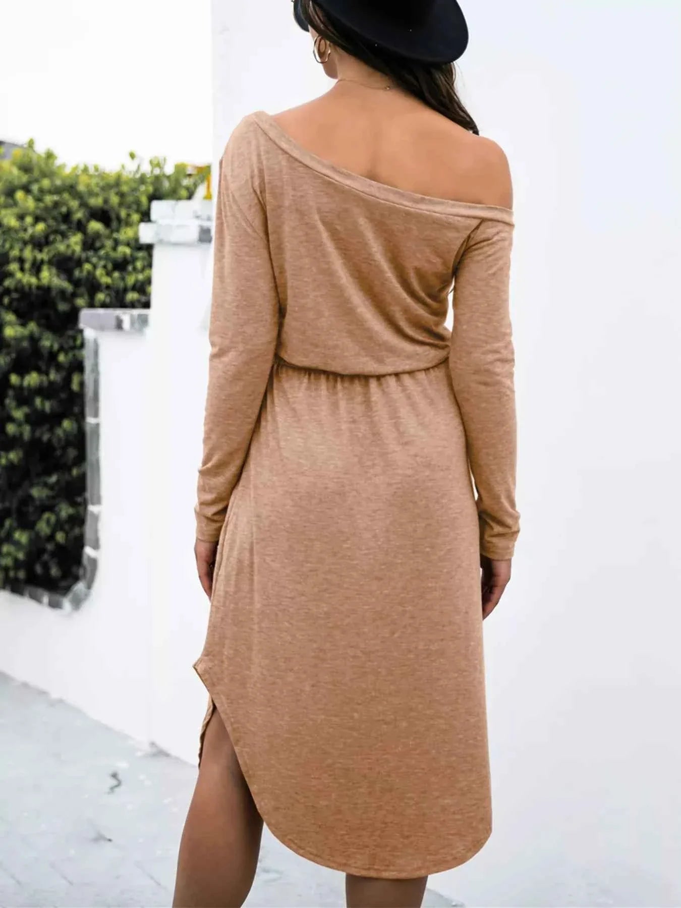 One-Shoulder Long Sleeve Asymmetrical Midi Dress