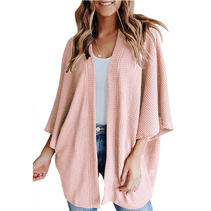 Women's Bat Sleeve Waffle Gerson Cardigan Sweater