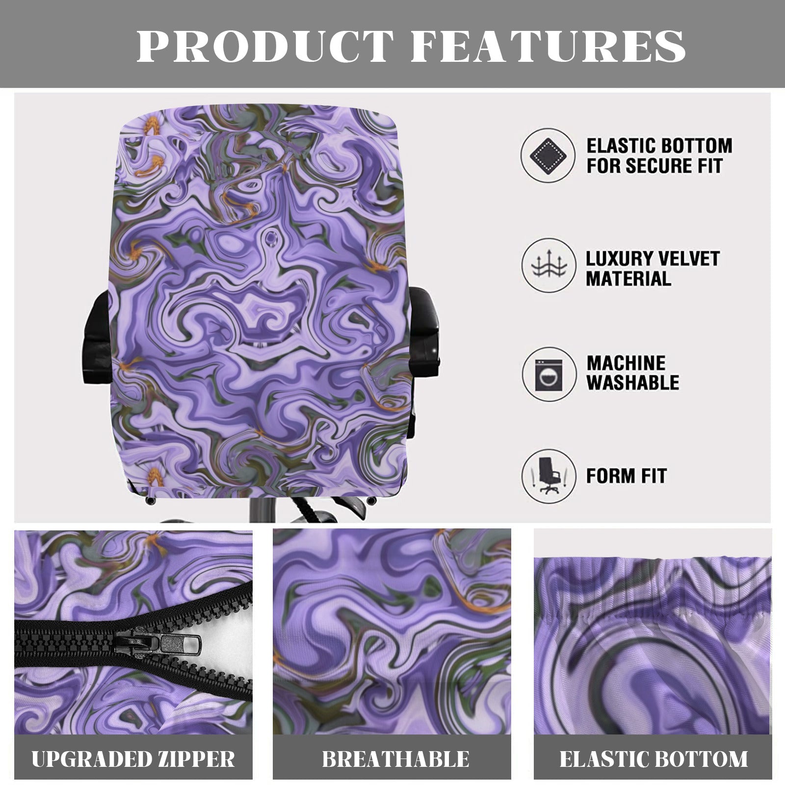 Purple and Grey Marble Office Chair Cover (Made in the USA)