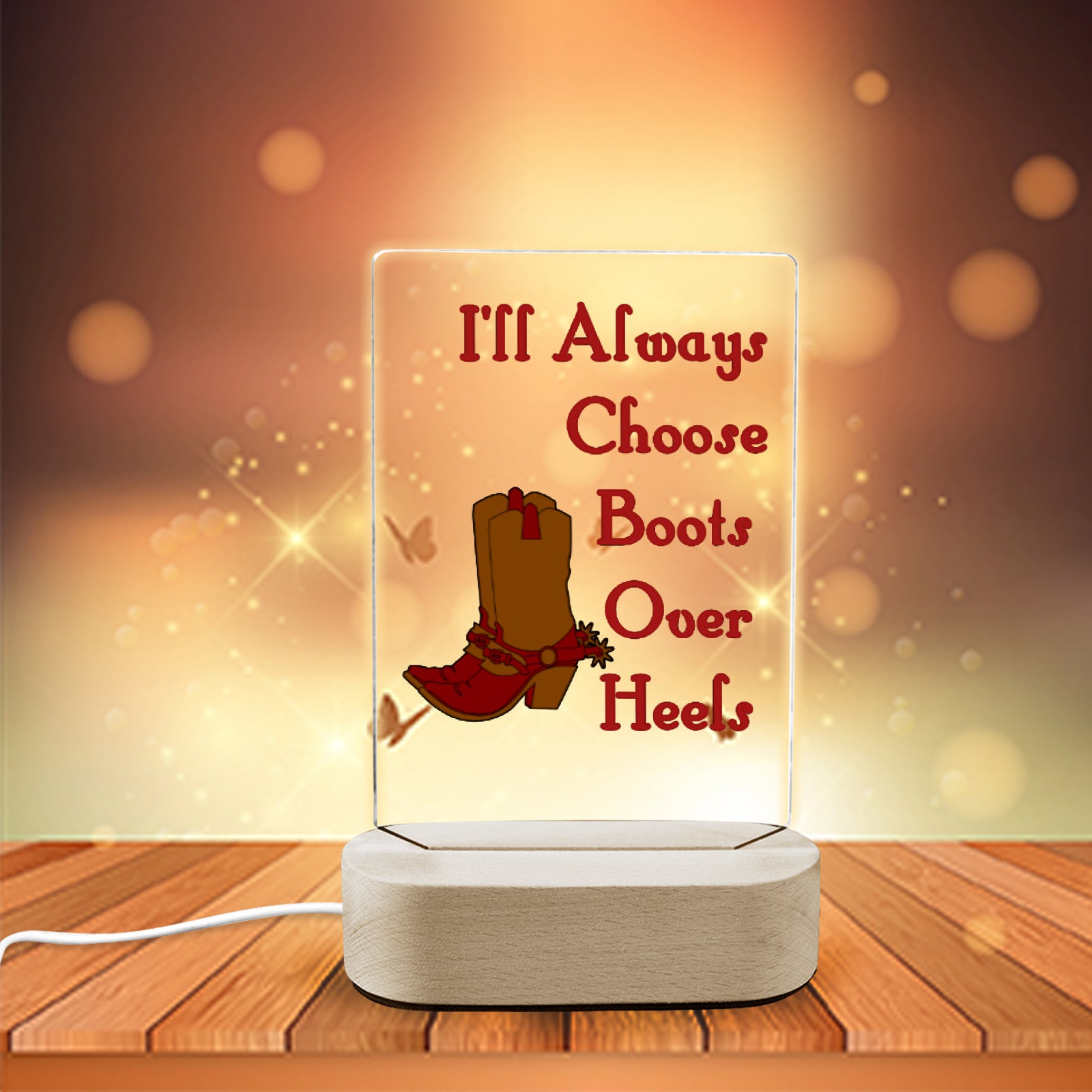 Choose Boots over Heels Acrylic Photo Panel with Lighted Stand (Made in USA)