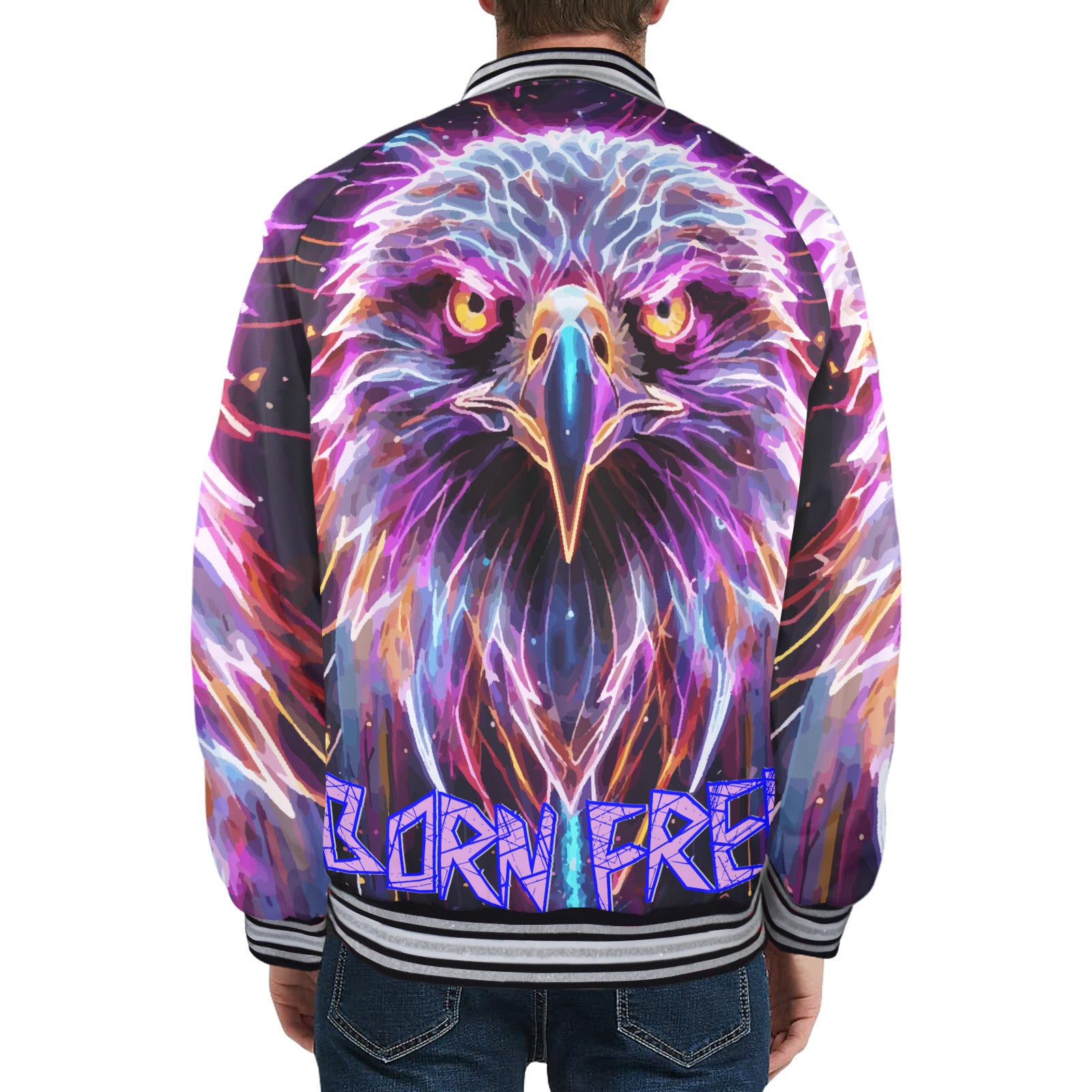 Men's Electric Eagle Striped Trim Bomber Jacket