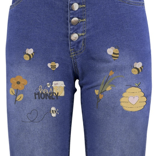 Women's Hello Honey Decorated Design Jeans with Front Printing