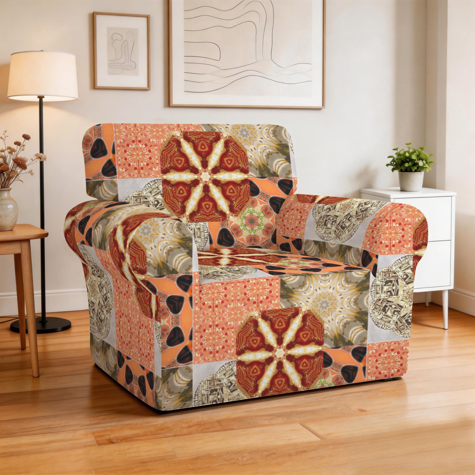 Heritage Revival Quilt Design Single Seater Sofa Chair Cover | Ships from USA