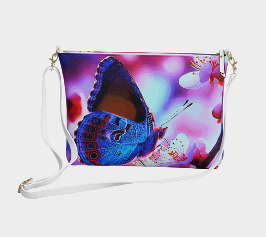 Butterfly and Pink Flowers Crossbdy Bag