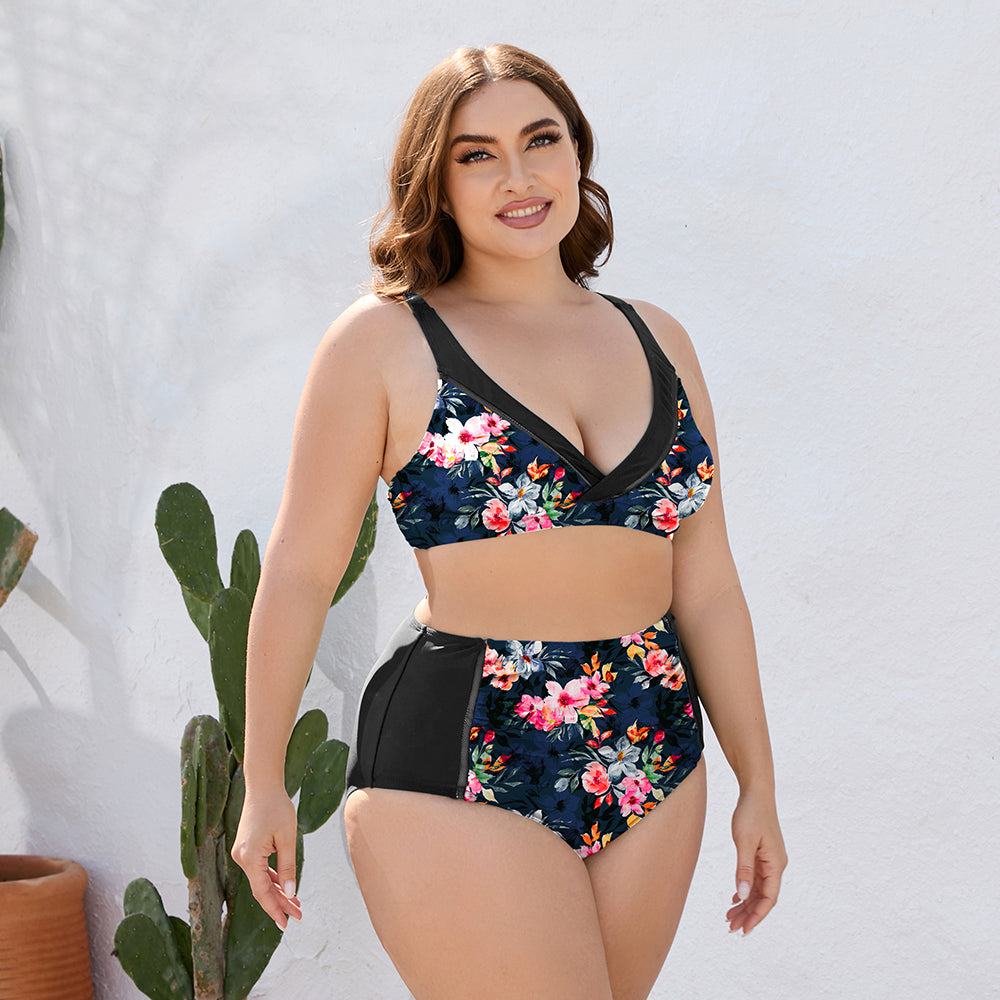 Women's Plus Size Floral High Waist 2-Piece Swimsuit