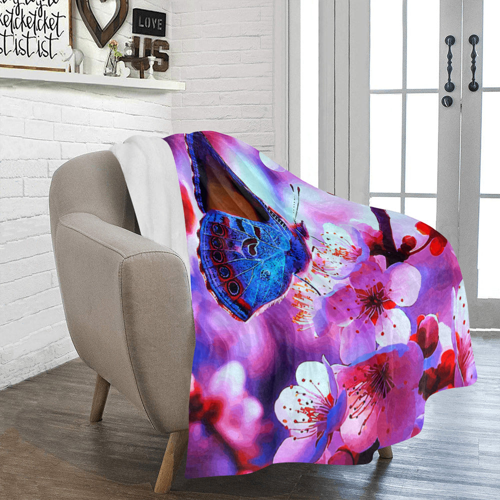 Butterfly and Pink Flowers Ultra-Soft Micro Fleece Blanket 50