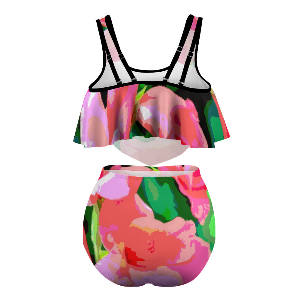 Pink Flowers Plus Size 2-piece Swimsuit