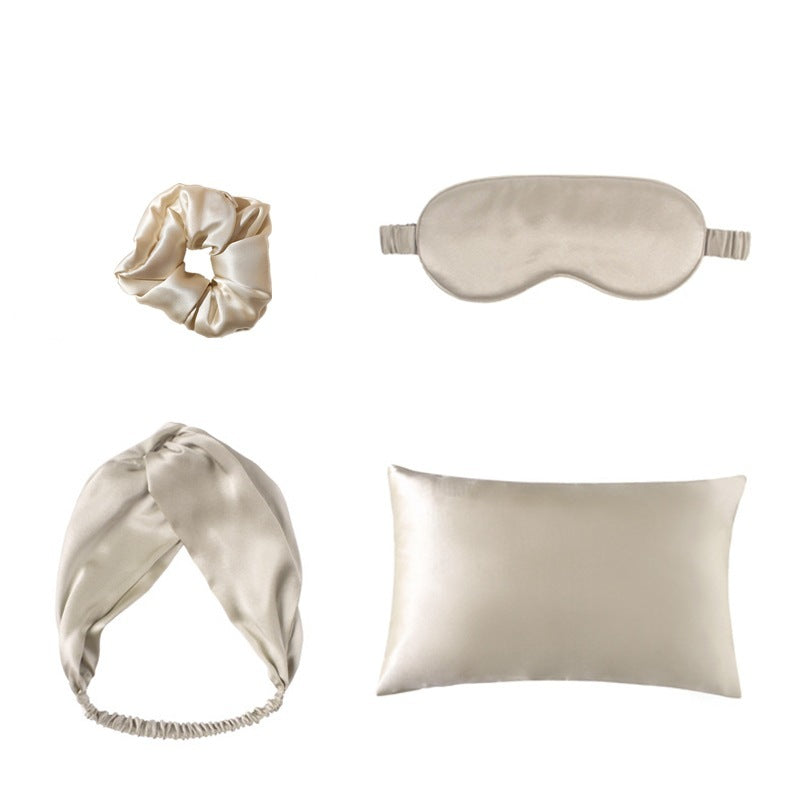 Relaxation 4-piece Set with Silk Eye Mask Pillowcase & Hair Ties