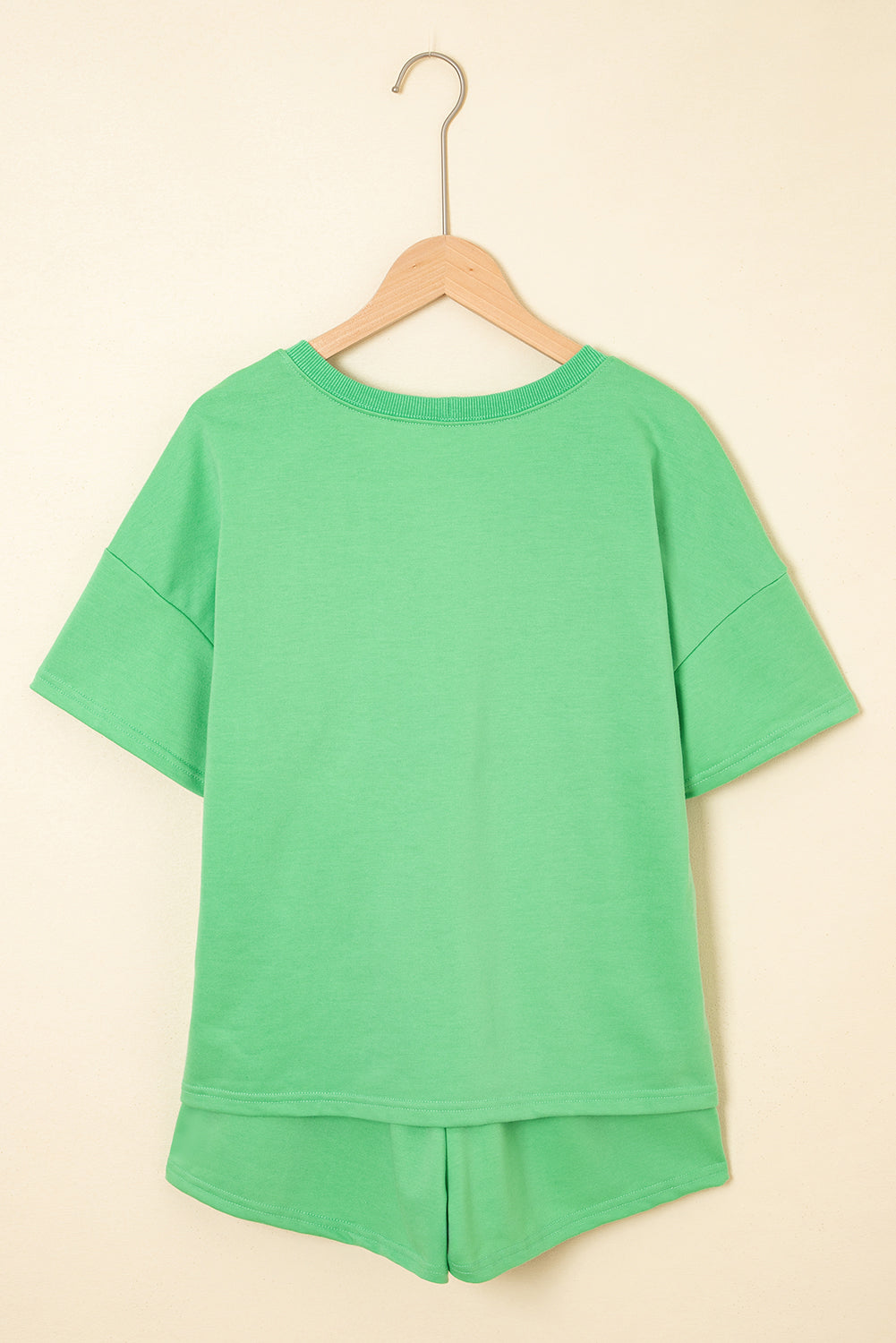 Bonbon V Neck Drop Shoulder Tee and Patchwork Shorts Set