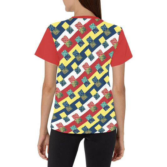 Colorful Checkered Pattern Women's All Over Print Crew Neck T-Shirt