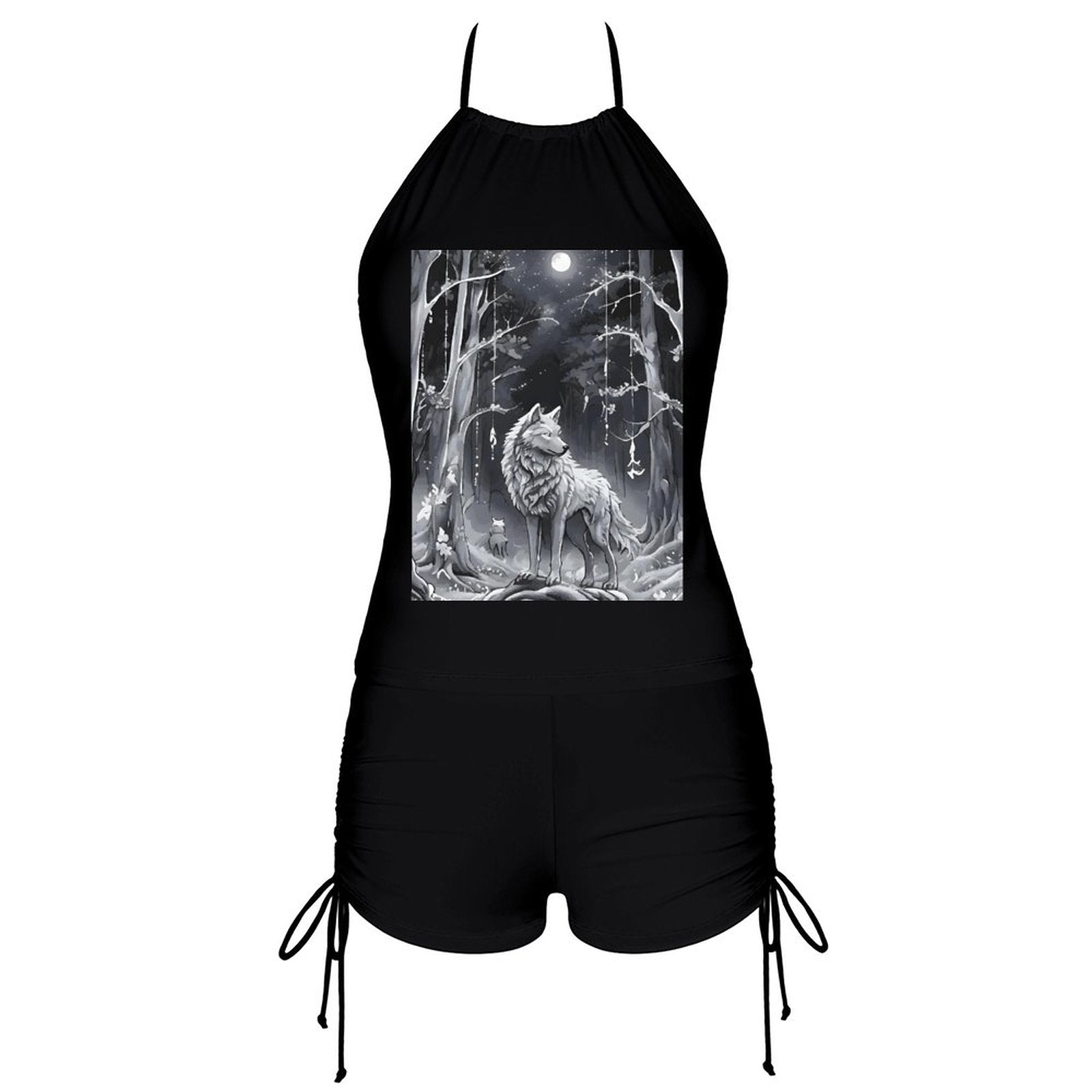 Ethereal Wolf in the Moonlight Tankini Swimsuit with Shorts for Women (Front Printing)