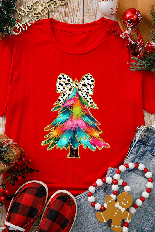 Red Bow Decor Christmas Tree Graphic T Shirt