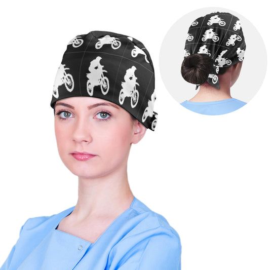 White Motorcycle Medical Scrub Cap (Made in USA)