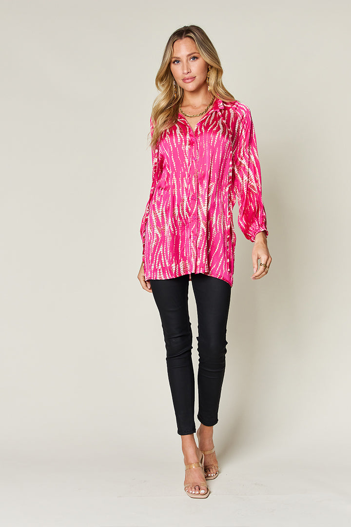 Women's Double Take Printed Button Up Long Sleeve Shirt