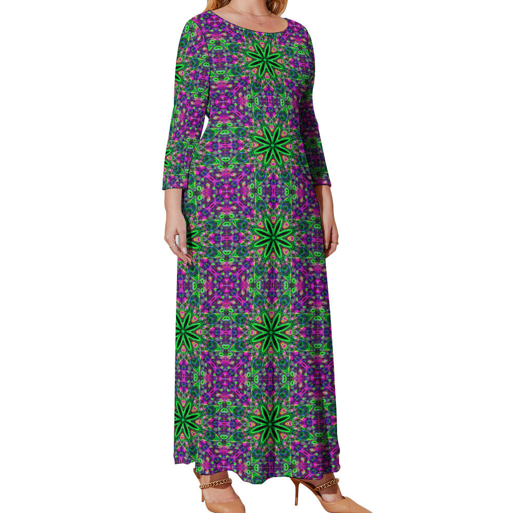 Colorful Patterns Plus Size Loose Long Sleeve Maxi Dress