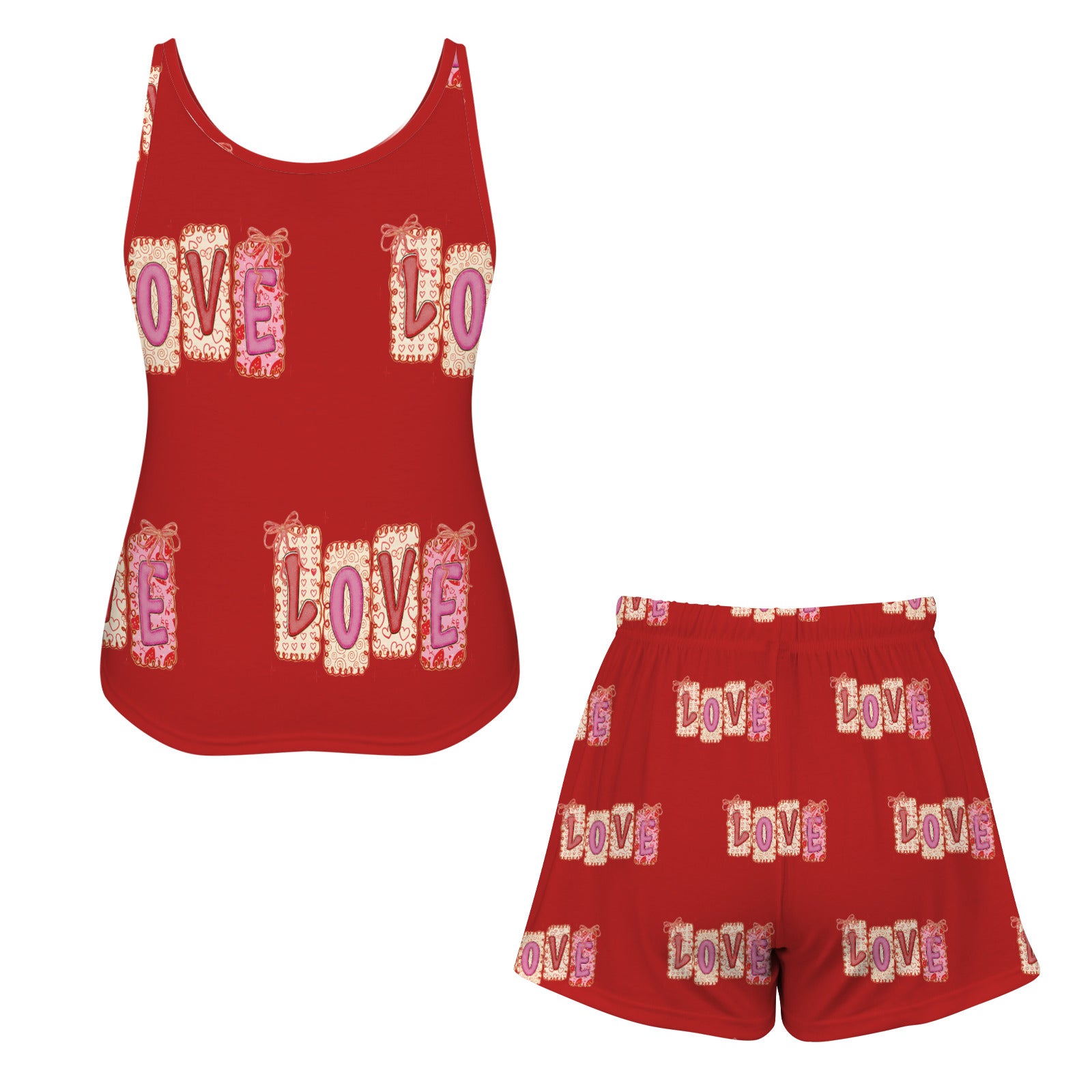 Valentine's Day Coquette Love Women's 2-piece Tank Top Pajama Shorts Set (Made in USA)