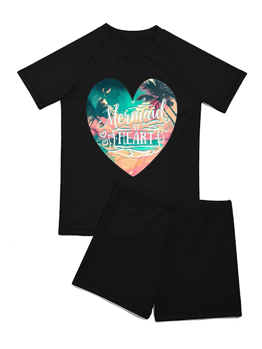 Mermaid at Heart Short Sleeved 2-piece Swimwear for Children (Front Printing)