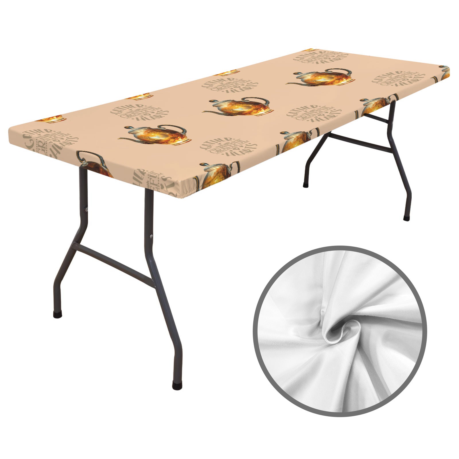 Gather with Grateful Hearts Teapots Thanksgiving Elastic Table Cover - 72