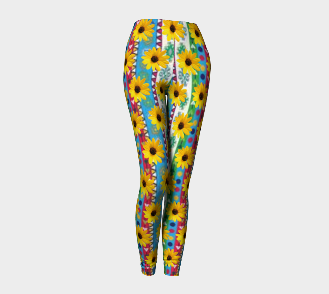 Black Eyed Susan's on Colorful Striped Leggings