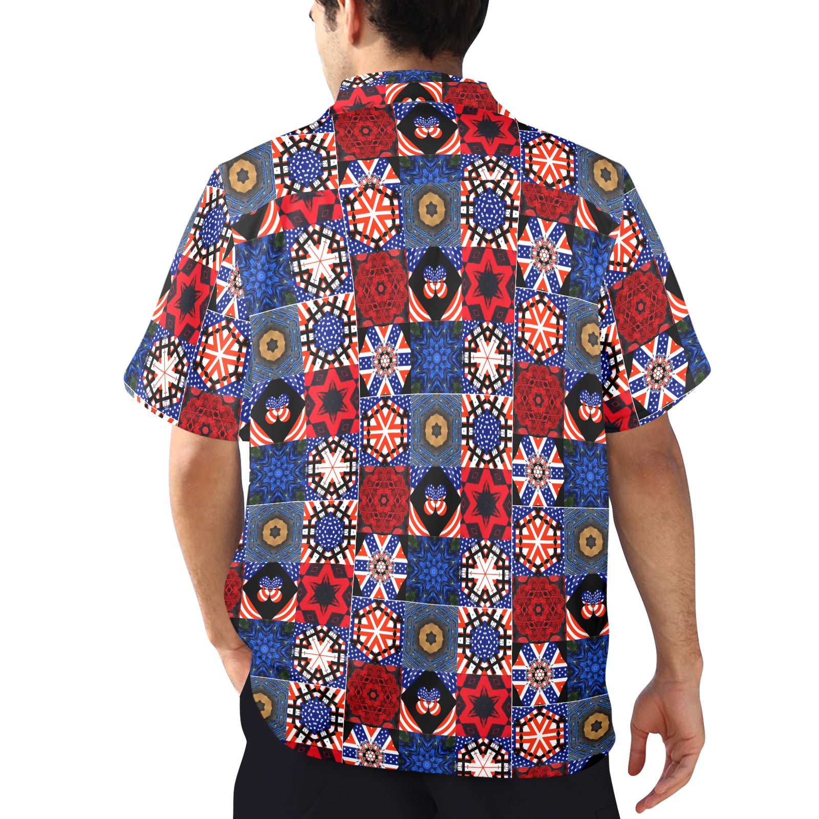 4th of July Pattern Men's All Over Print Hawaiian Shirt (Made in USA) S / Red 4th of July Pattern Men's All Over Print Hawaiian Shirt (Made in USA) S / Red