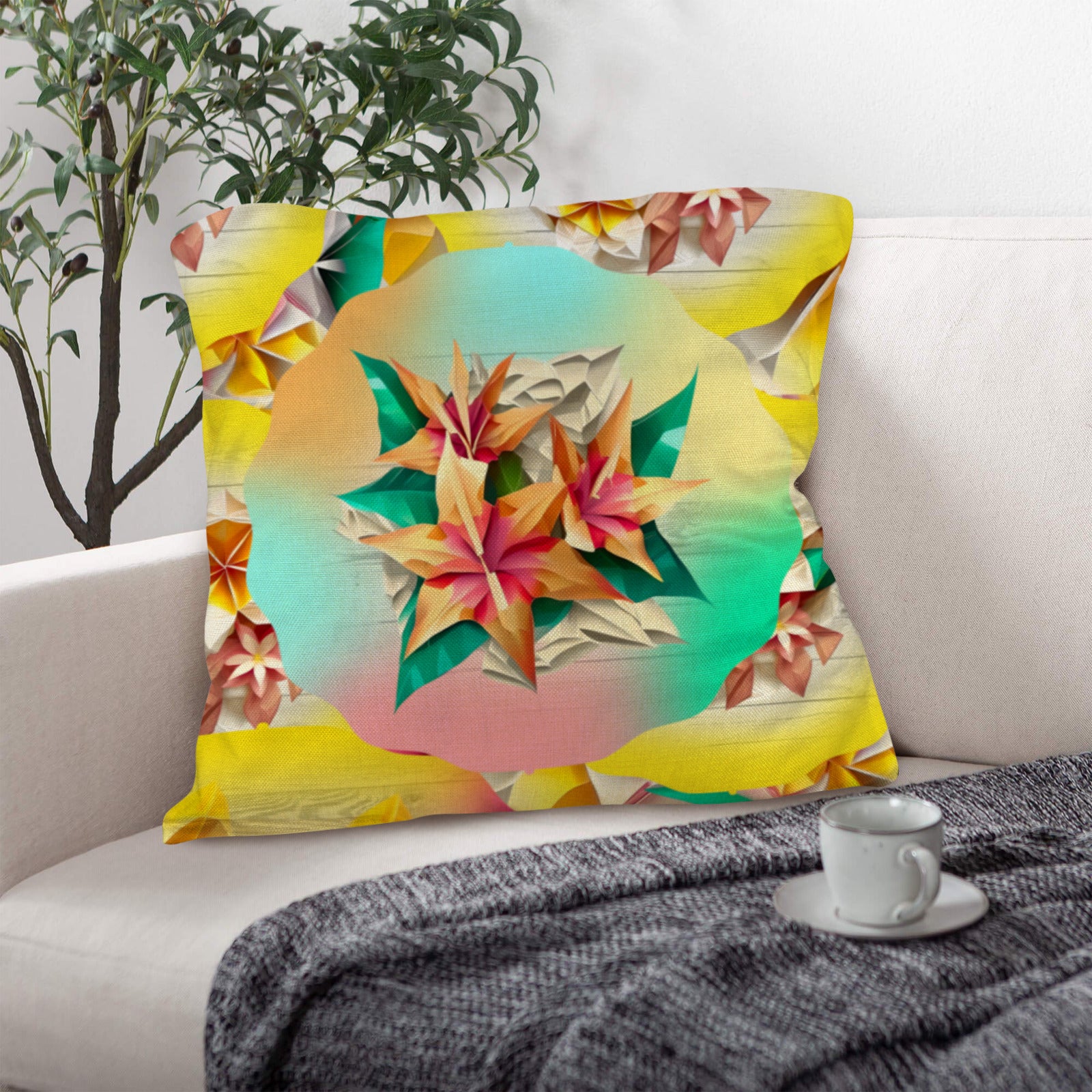 Circle Floral Pastel Pattern Custom Pillow Case 18x18inch (One Side with Different Printing)(Pack of 4) | Ships from USA