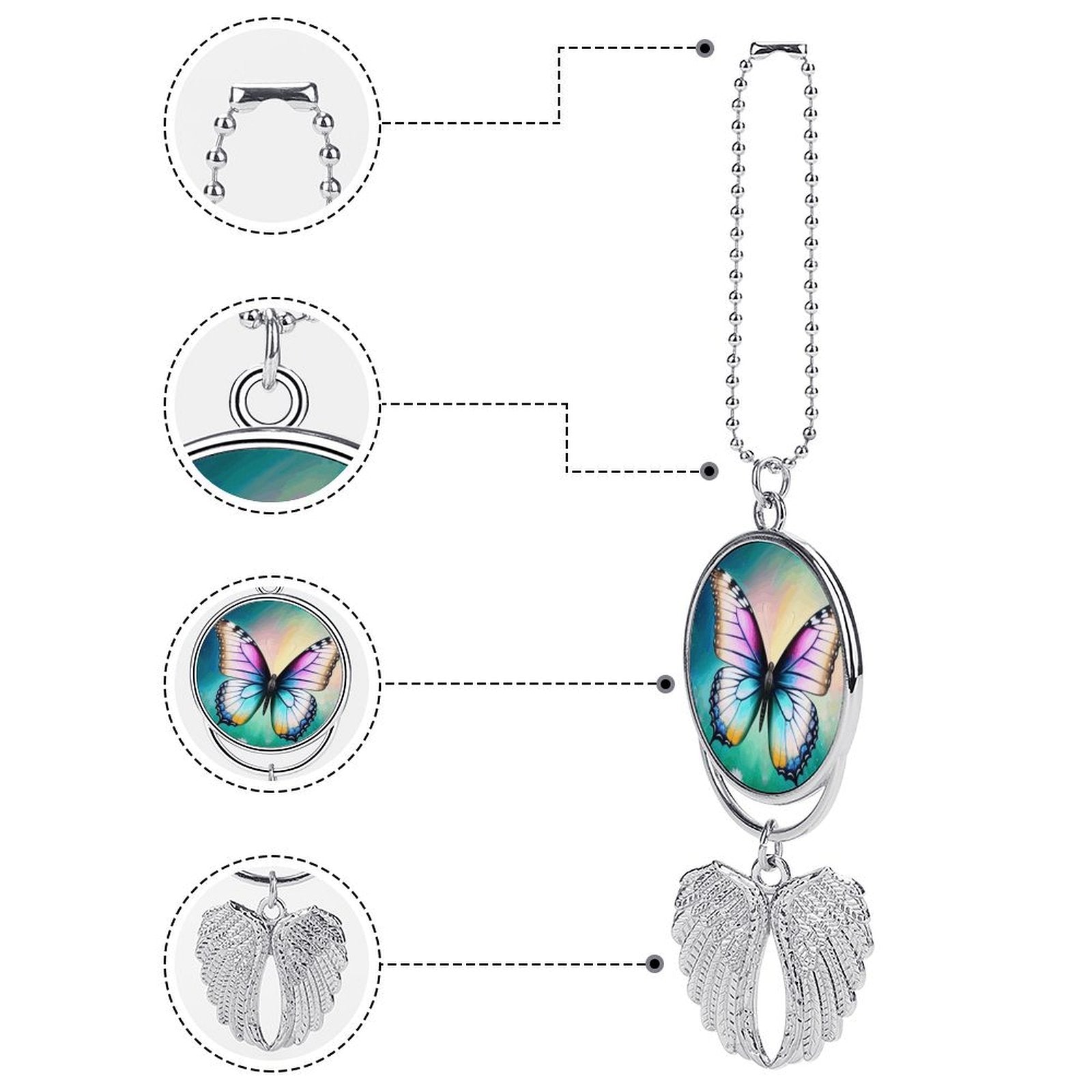 Beautiful Butterfly Zinc Alloy 2-sided Print Car Pendant with Wings