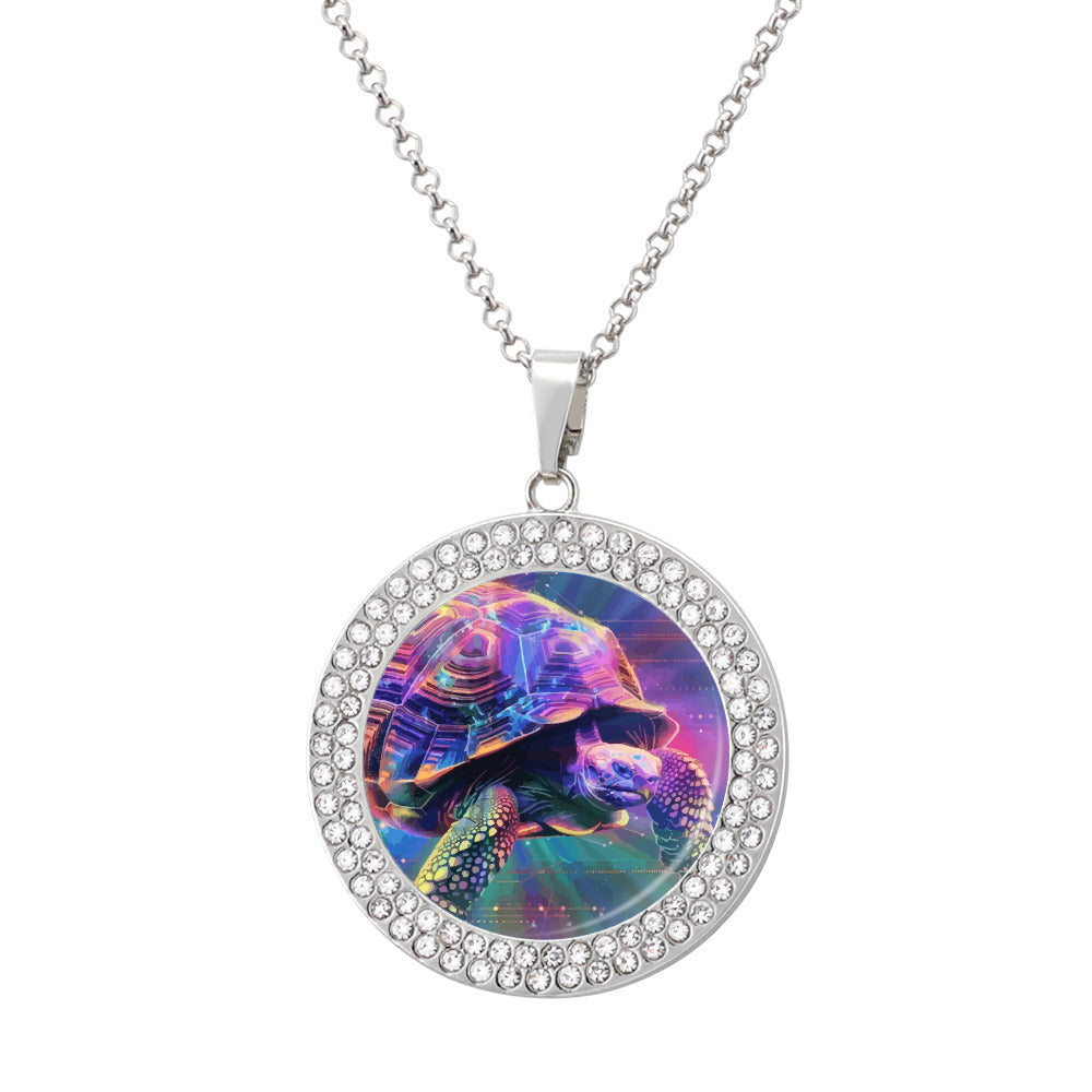 Printed Design Multicolored Diamond Pendant & Necklace