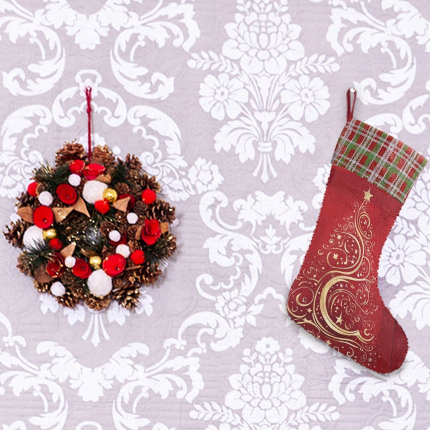 Gold Christmas Tree on Red Sequin Christmas Stocking (Made in USA)