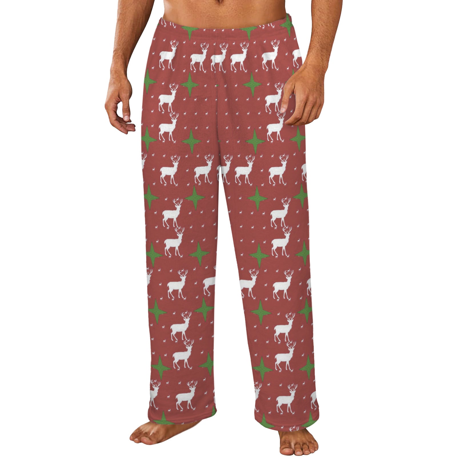 Red Christmas Deer Men's Flannel Pajama Trousers (Made in USA)