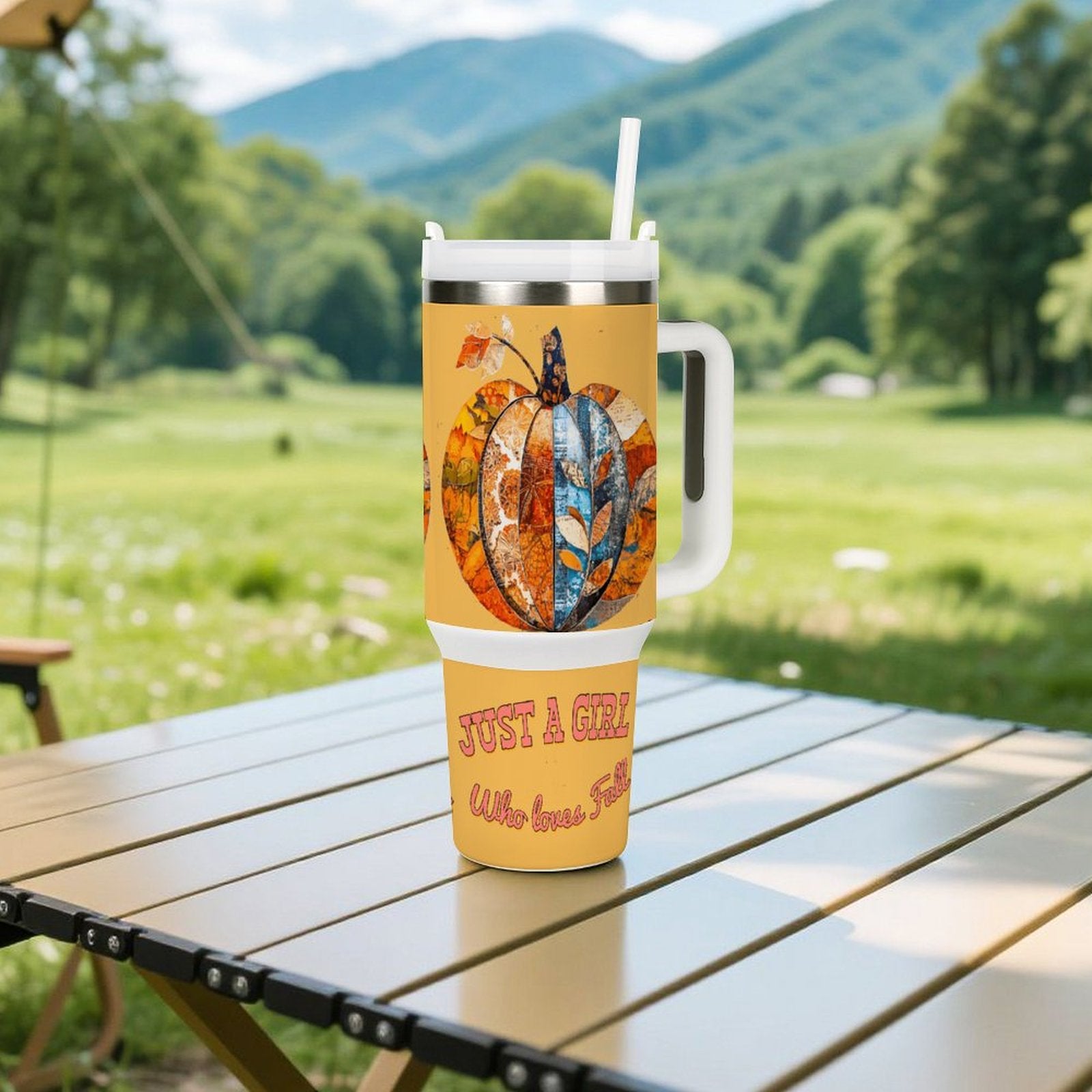 Just a Girl Who Loves Fall Pumpkins 40oz Stainless Steel Insulated Tumbler with Handle and Lid