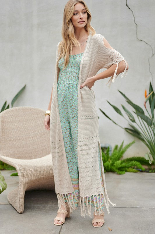 Women's Solid Long Cardigan with Fringe