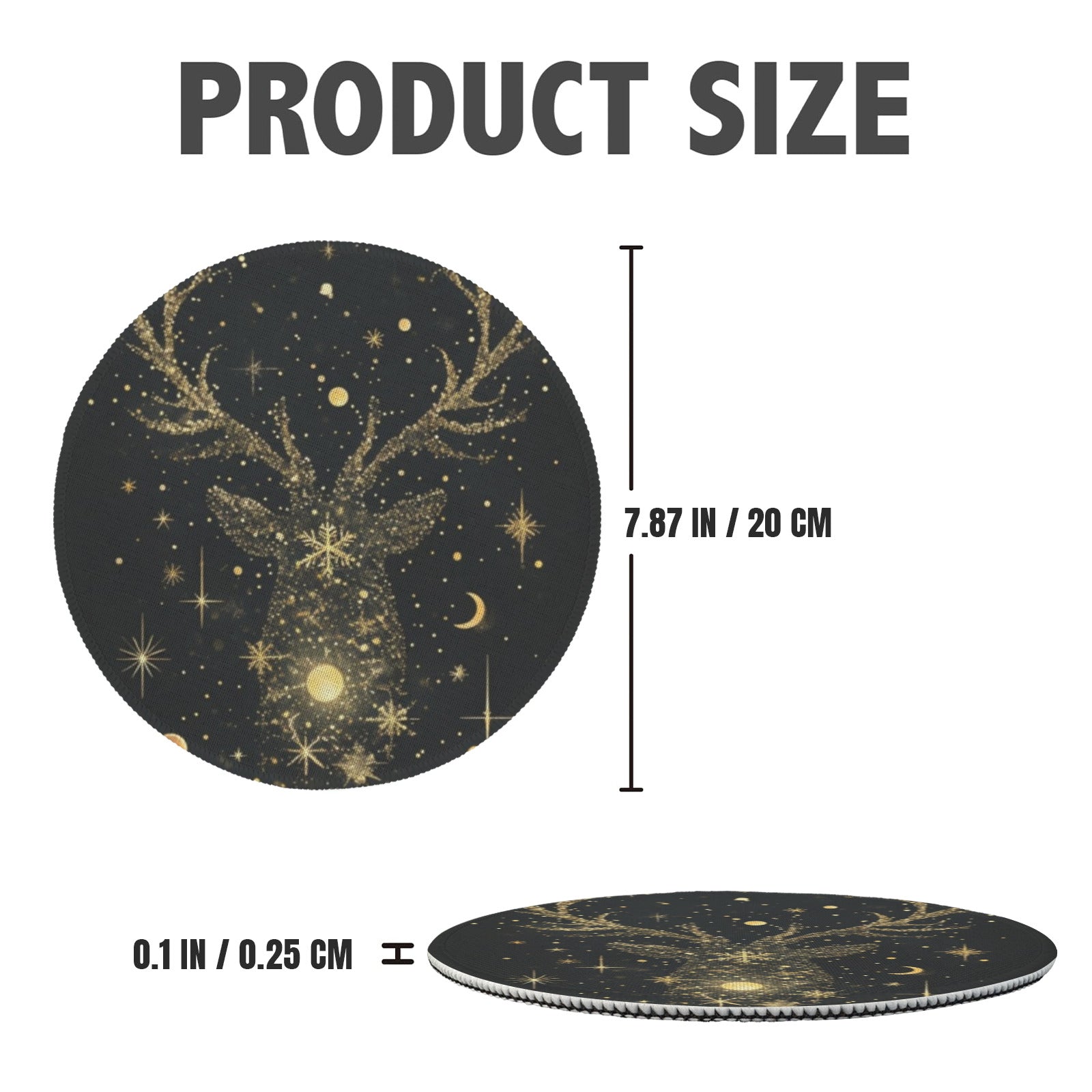 Golden Reindeer And Snowflakes On Black Christmas Custom Round Placemats - 4 pack (Made in USA)
