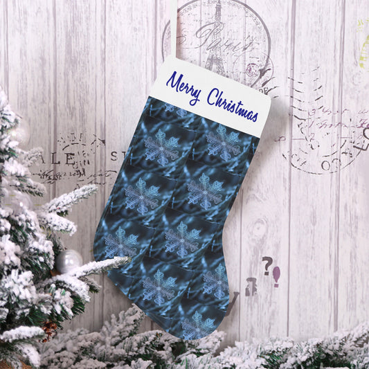 Personalizable Blue Snowflakes Merry Christmas Stocking (Made in USA)