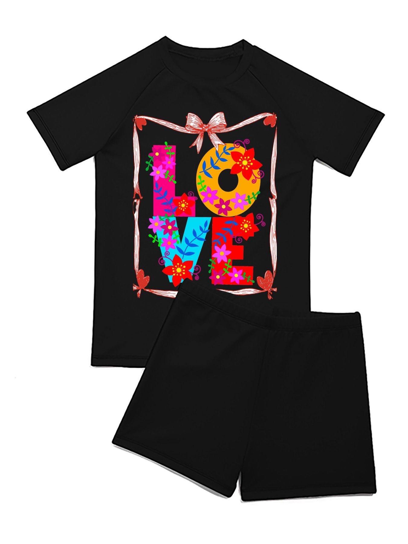 Floral LOVE Short Sleeved Swimsuit for Children (Front Printing)