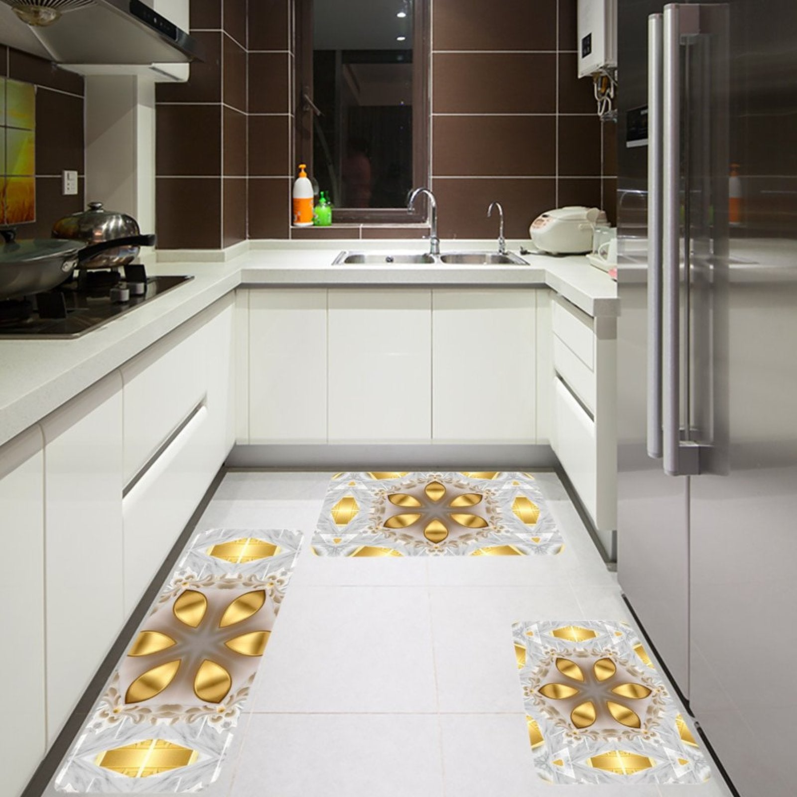 Golden Design Kitchen 3-Piece Floor Mat Set (One-sided Printing)