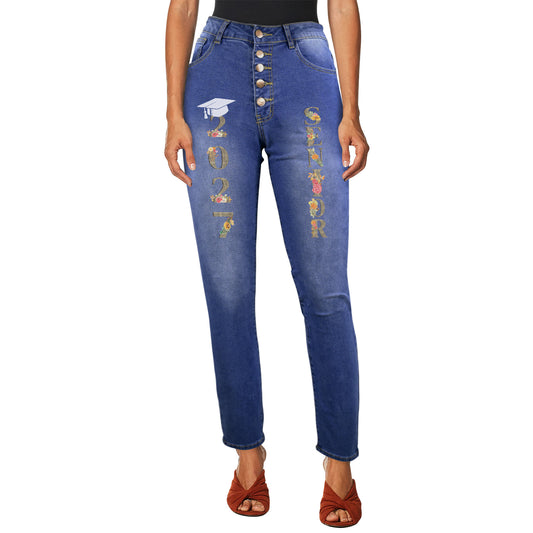 Women's 2027 Senior Floral Decorated Jeans with Front Printing