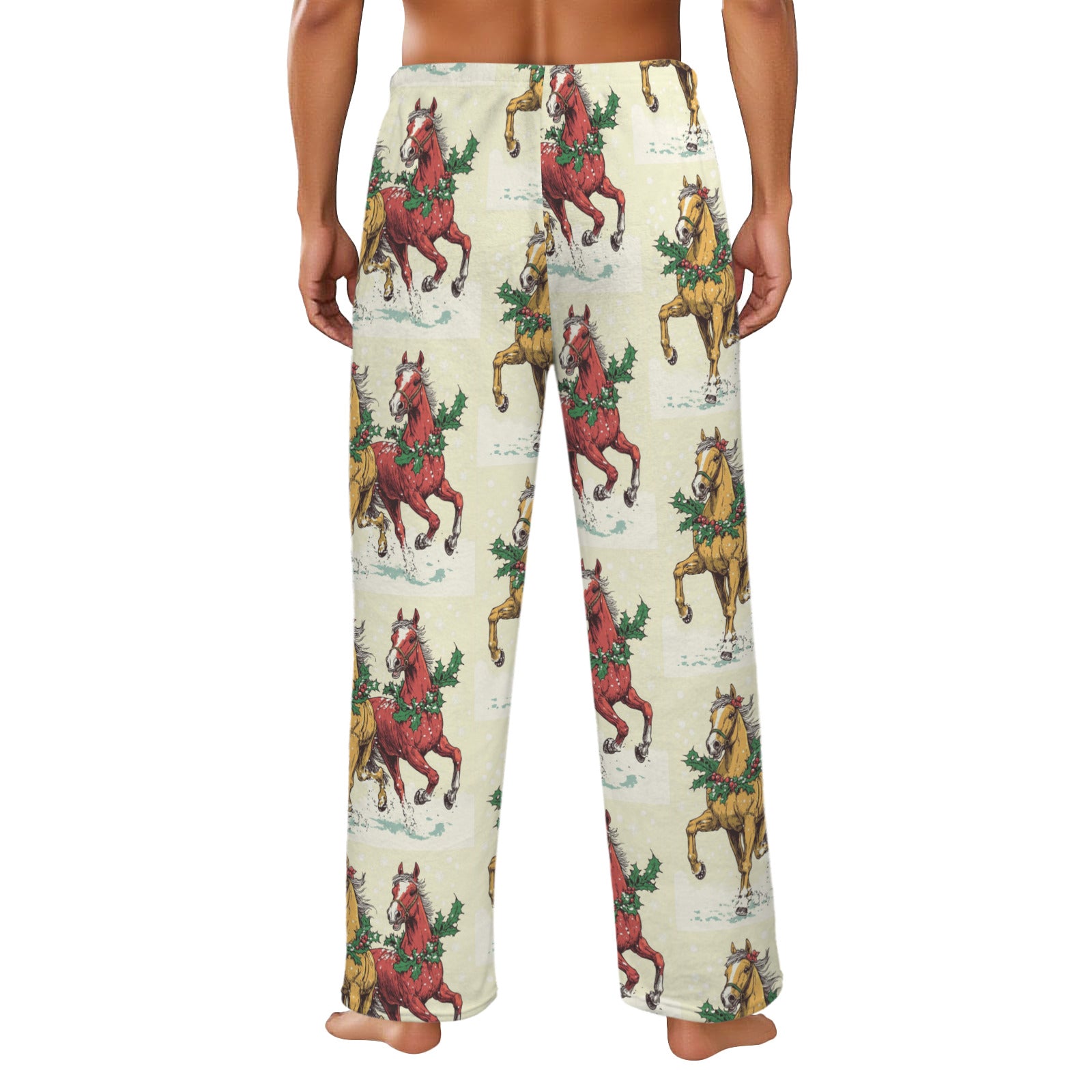 Horses at Christmas Men's Flannel Pajama Trousers (Model Sets 02)(Made in Queens)