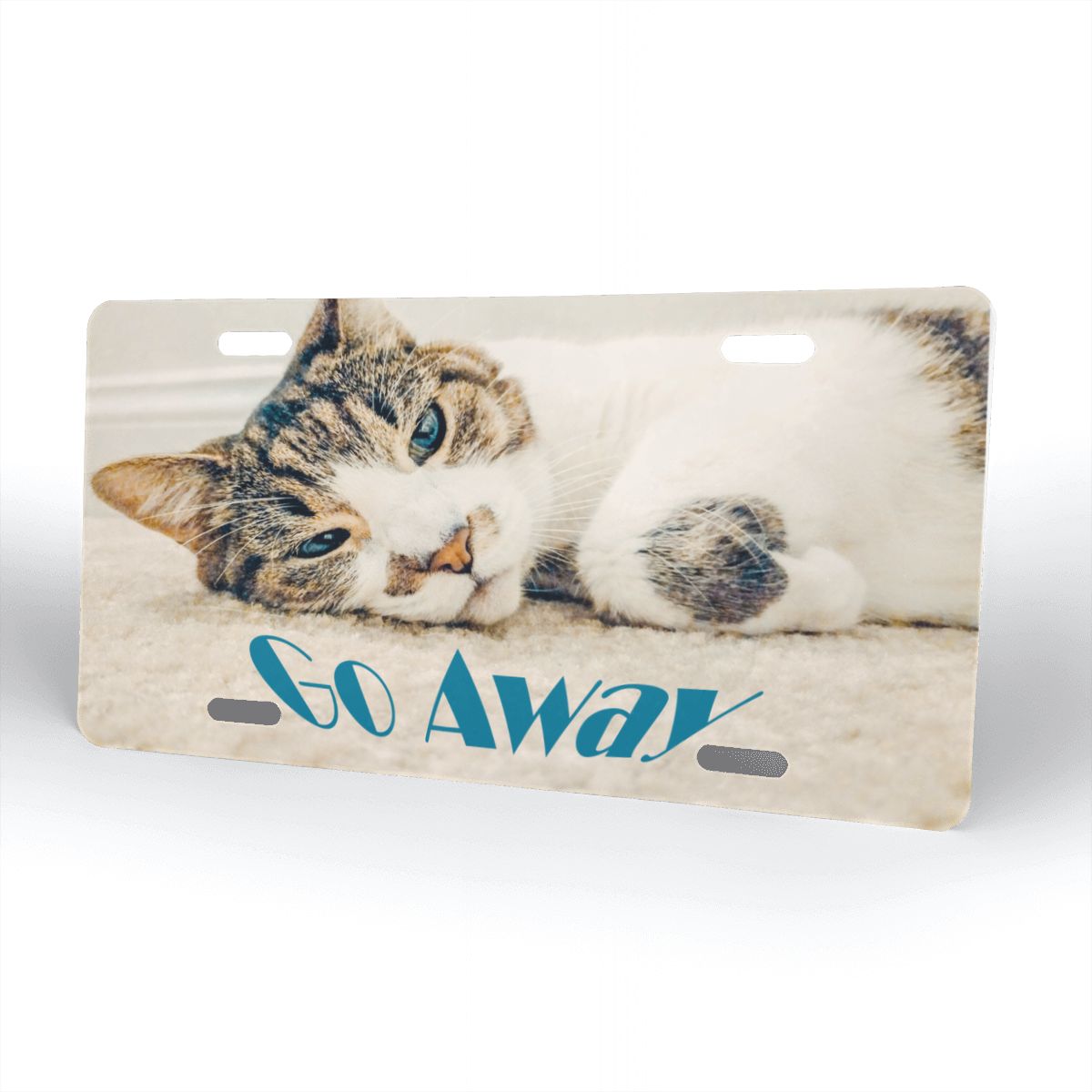 Sleepy Cat says Go Away Aluminum License Plate (Made in USA)