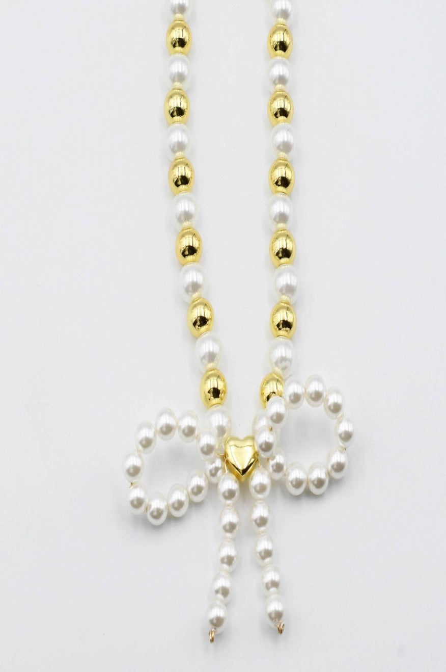Audrey Bow gold and pearl necklace -clearance
