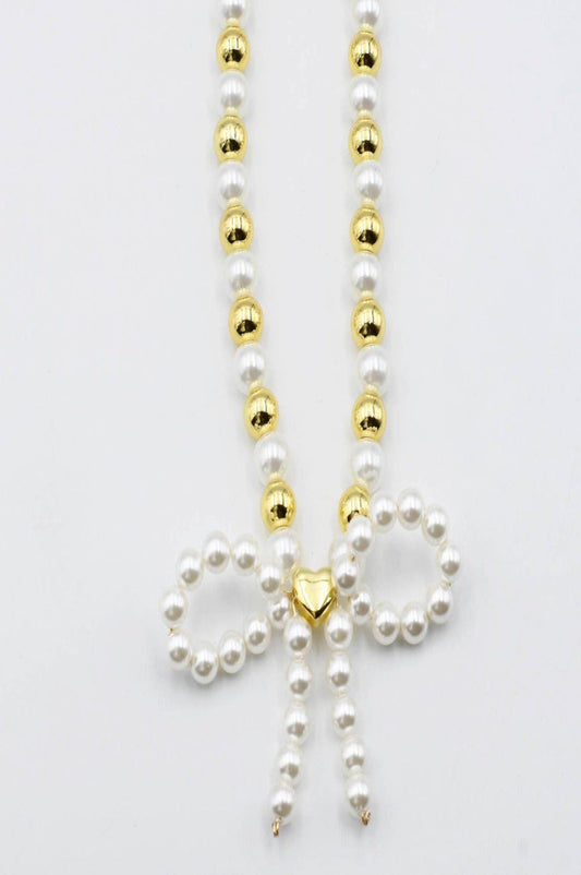 Audrey Bow gold and pearl necklace -clearance
