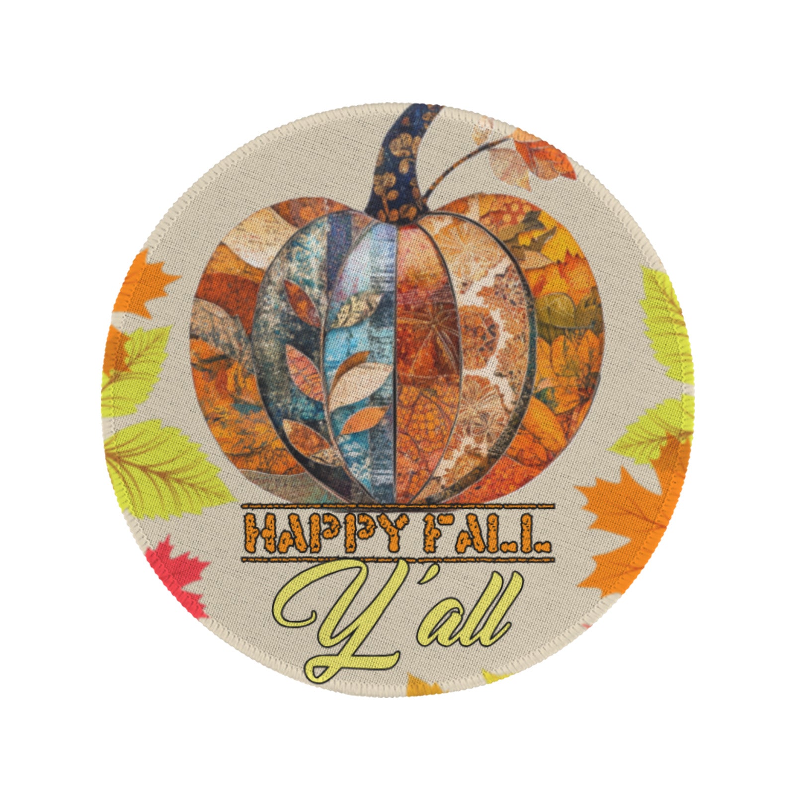 Happy Fall Y'all Pumpkin Autumn Round Place Mat (Made in USA)